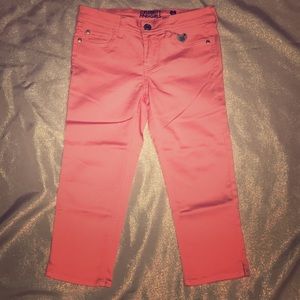 Girls jean capris, blue & salmon!